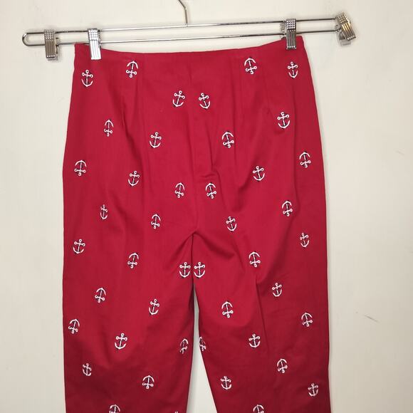 Vintage Talbots Pants Nautical Anchor Embroidered Cropped High Waist - Picture 8 of 9